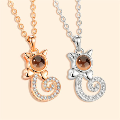 S925 Silver Cat Projection Necklace – Personalized Necklace with Hidden Photo and Elegant Design